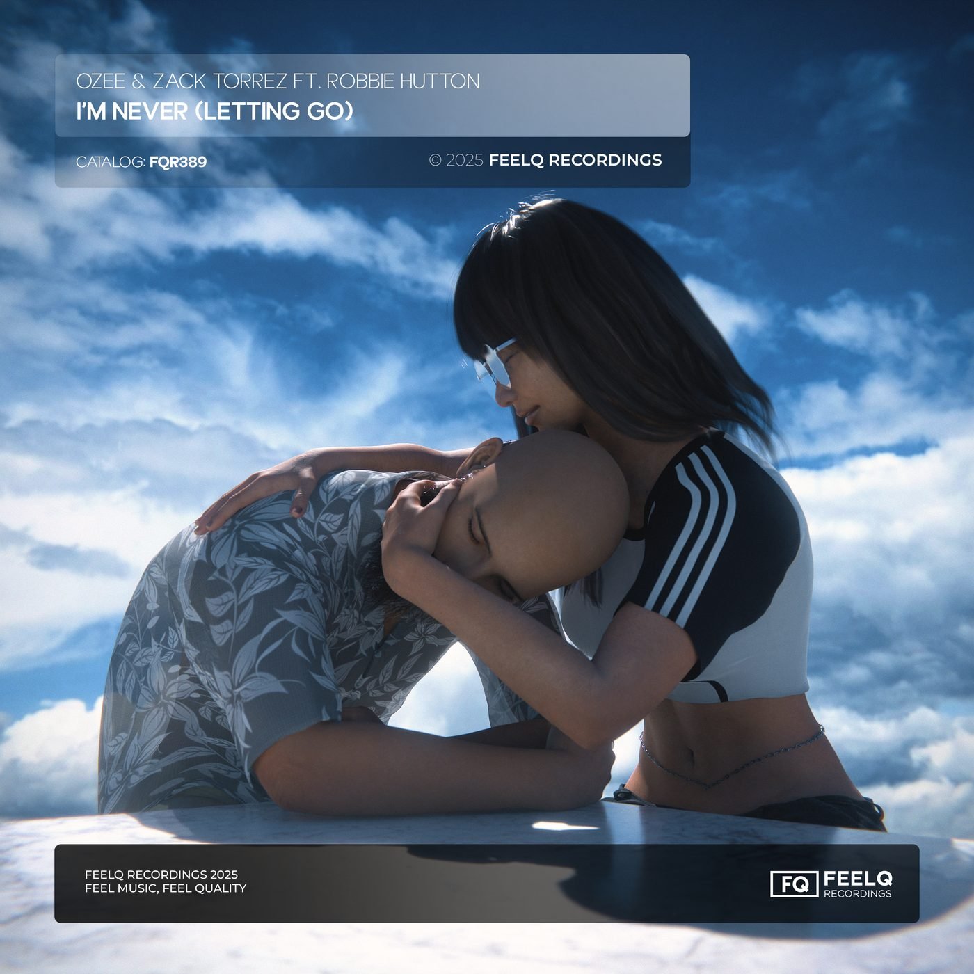 Ozee - I'm Never (Letting Go) cover artwork, 2025 collaboration with Zack Torrez feat. Robbie Hutton on FeelQ Recordings